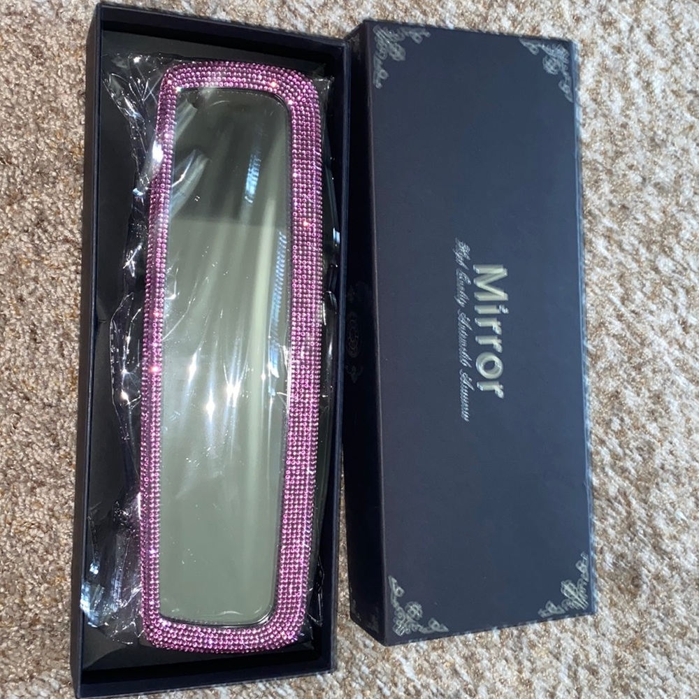 Pink rhinestone extended rear view mirror